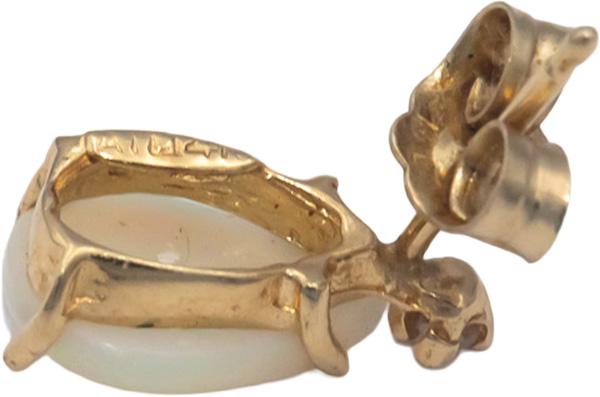 14k Yellow Gold 1.25CT Cabochon Opal Stud Earrings w/ Round Diamond Accents