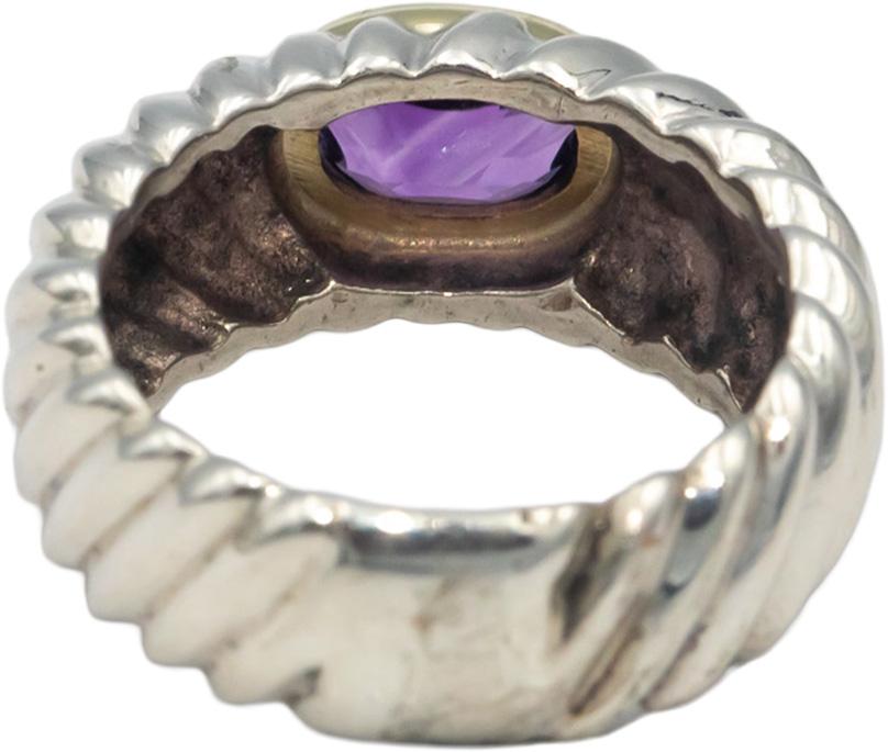 DAVID YURMAN Sterling Silver 14k Gold Amethyst Classic Cable Ring Size 6
