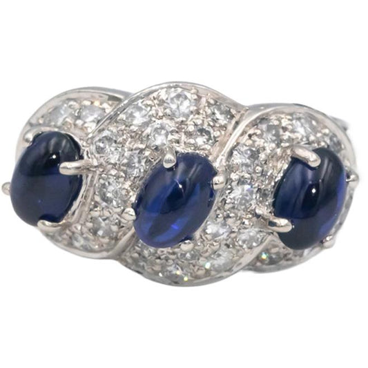 Platinum Diamond & Blue Sapphire Pave Cluster Cocktail Ring 3.14CT Size 7