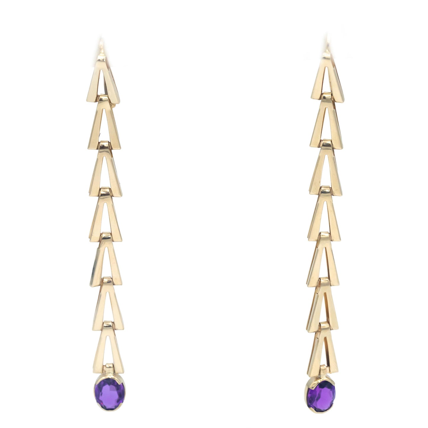 Amethyst Oval Cut 14k Yellow Gold Drop Dangle Earrings 3.0CT