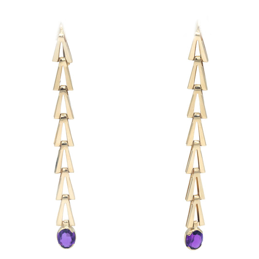 Amethyst Oval Cut 14k Yellow Gold Drop Dangle Earrings 3.0CT