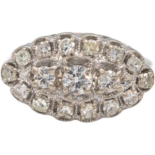 Antique Vintage 14k White Gold Diamond Cocktail Ring 1.0CT Size 7