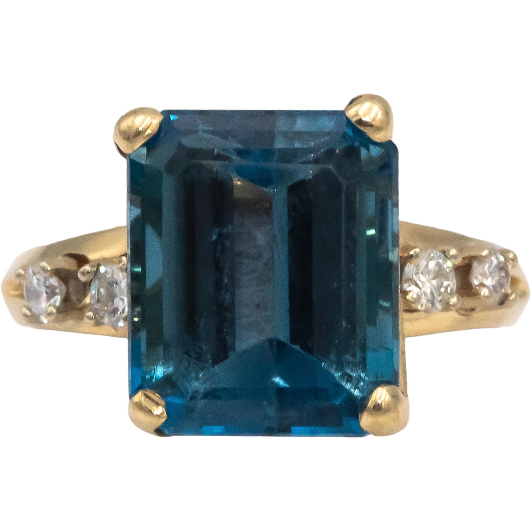 Blue Topaz & Diamond 14k Yellow Gold Cocktail Ring 8.15CT Size 7.5
