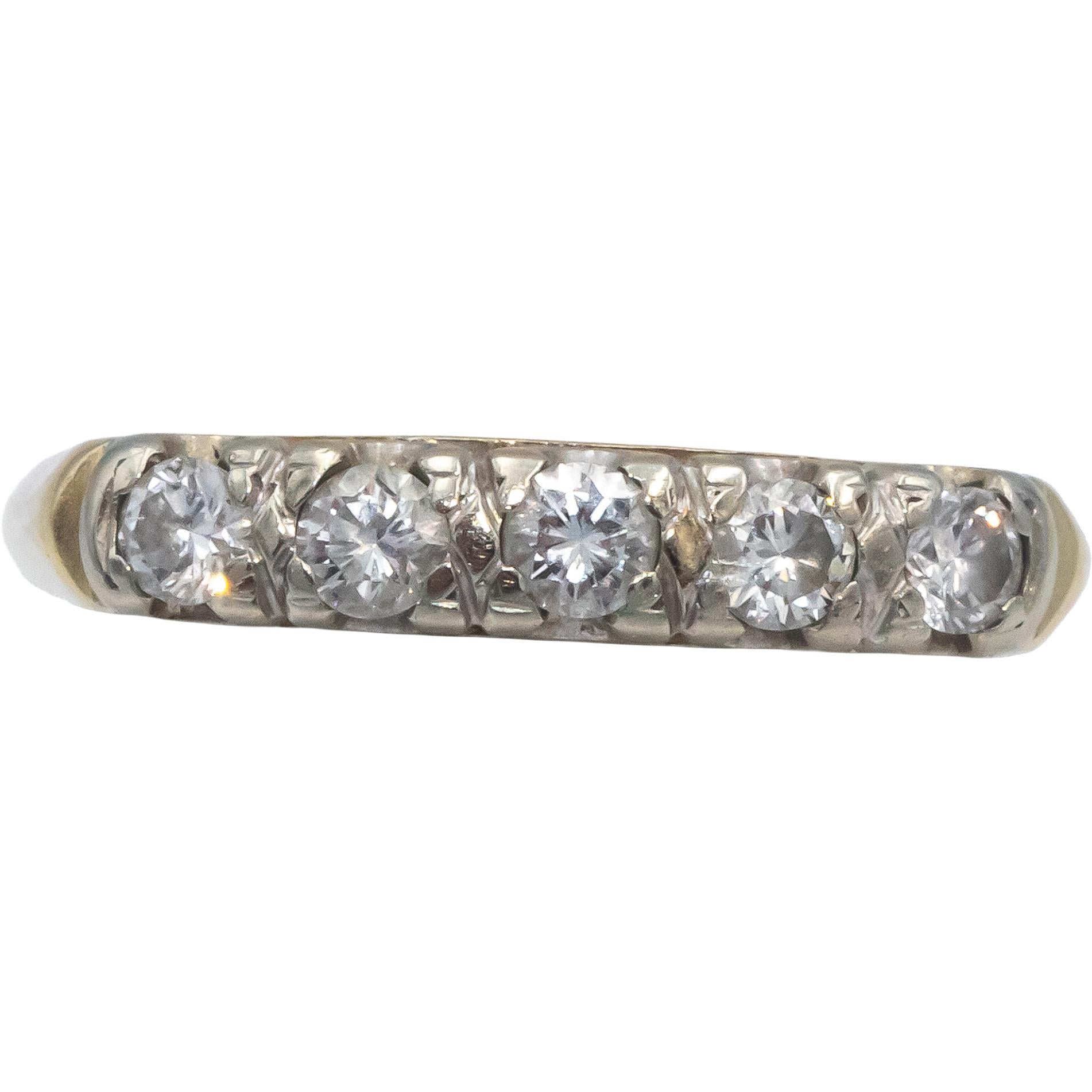 Vintage 14k Yellow Gold Round Cut Diamond Five Stone Band Ring 0.30CT Size 5.5