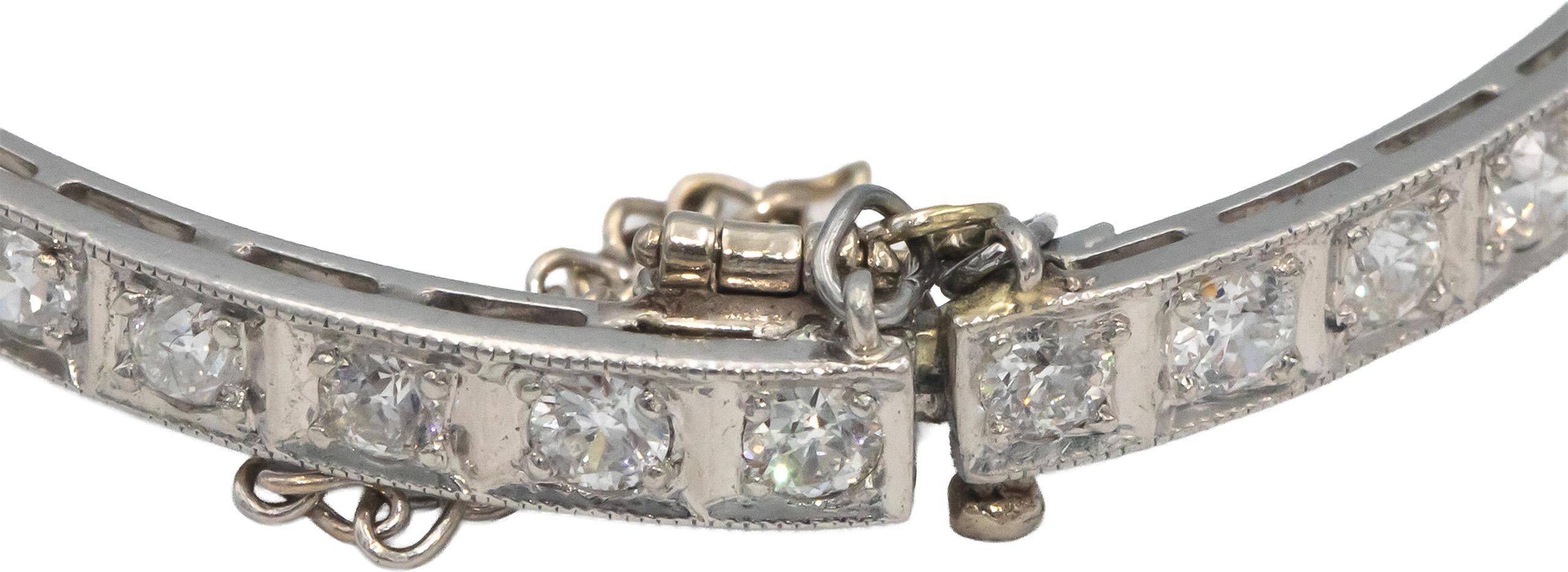 Antique Vintage Platinum & 14k Gold VS Diamond Filigree Bangle Bracelet 3.50CT