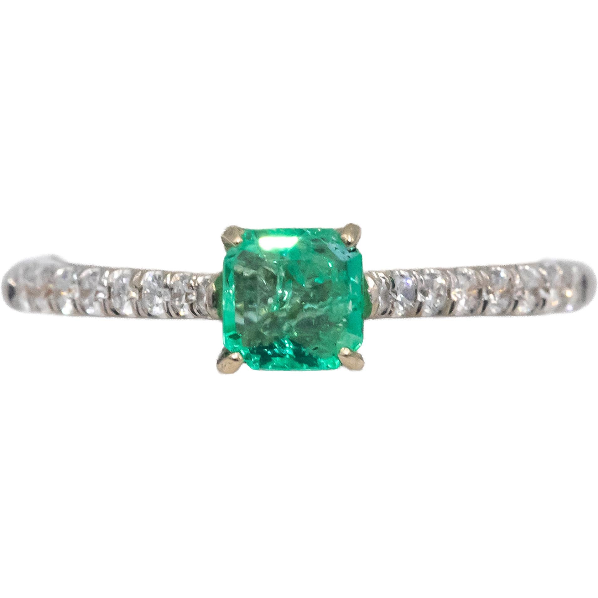 Emerald & VS Diamond 14k White Gold Cocktail Ring 0.75CT Size 6.5