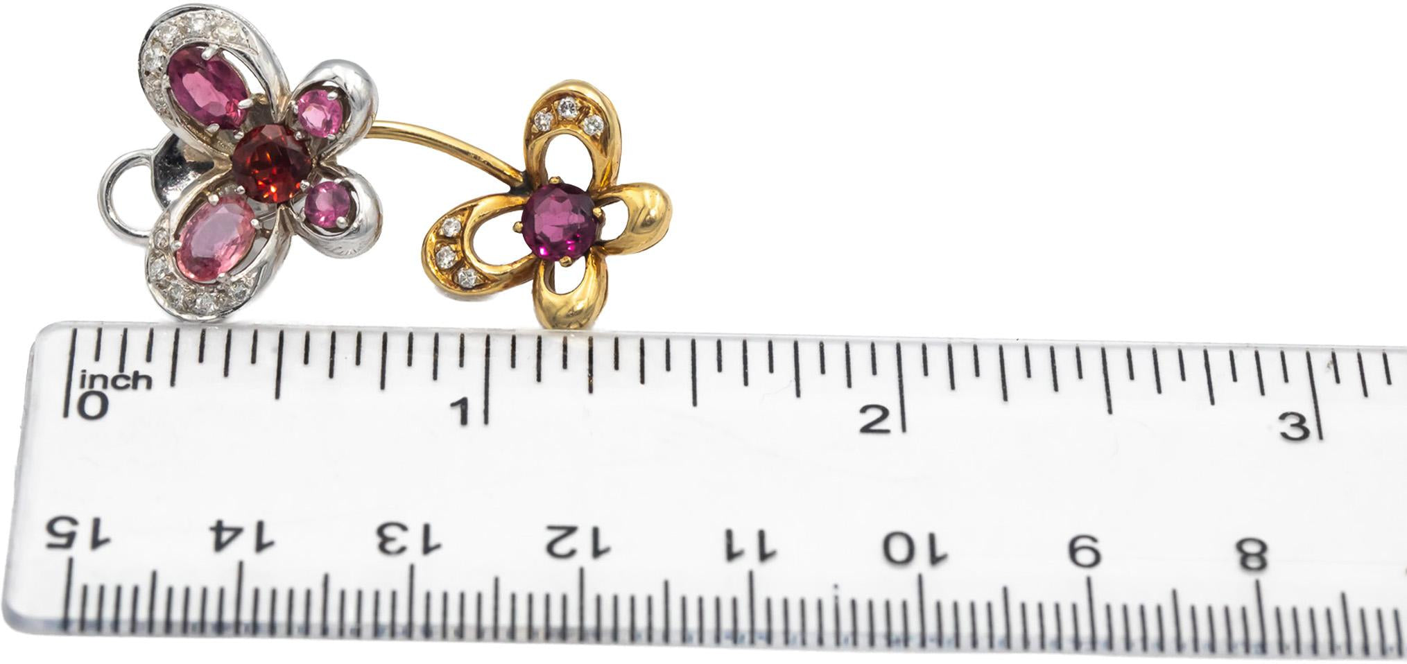 18k Two Tone Gold Diamond Assorted Gemstone Butterfly Earrings 4.0CT