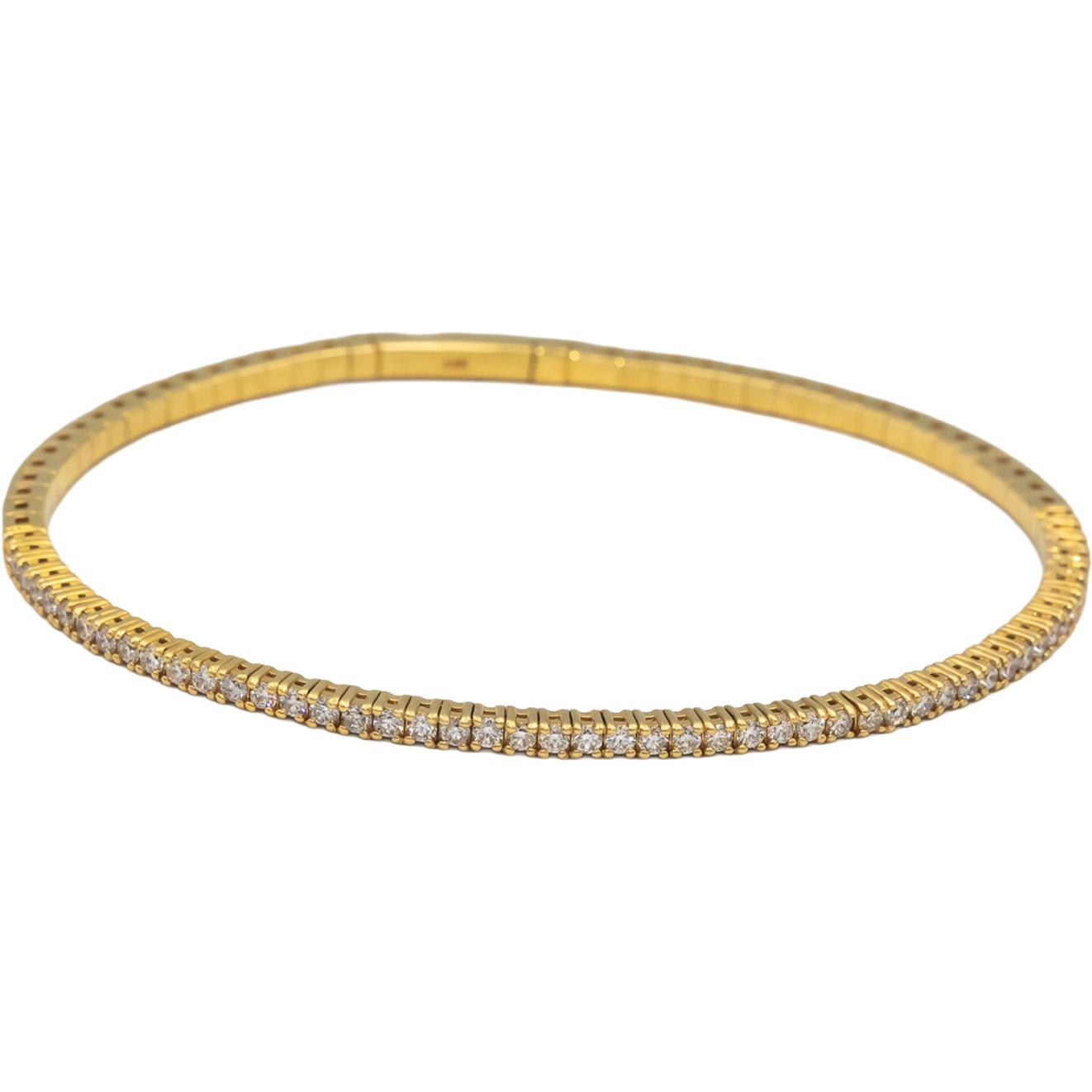 14k Yellow Gold VS Round Diamond Semi-Flexible 1/2 Around Bangle Bracelet 1.0CT