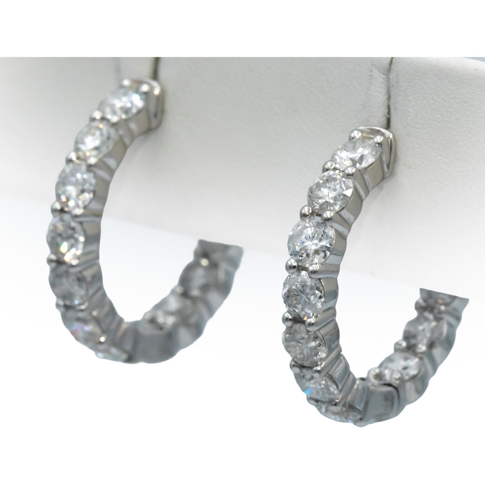 14k White Gold Round Diamond Inside Out Circle Hoop Earrings 5.0CT
