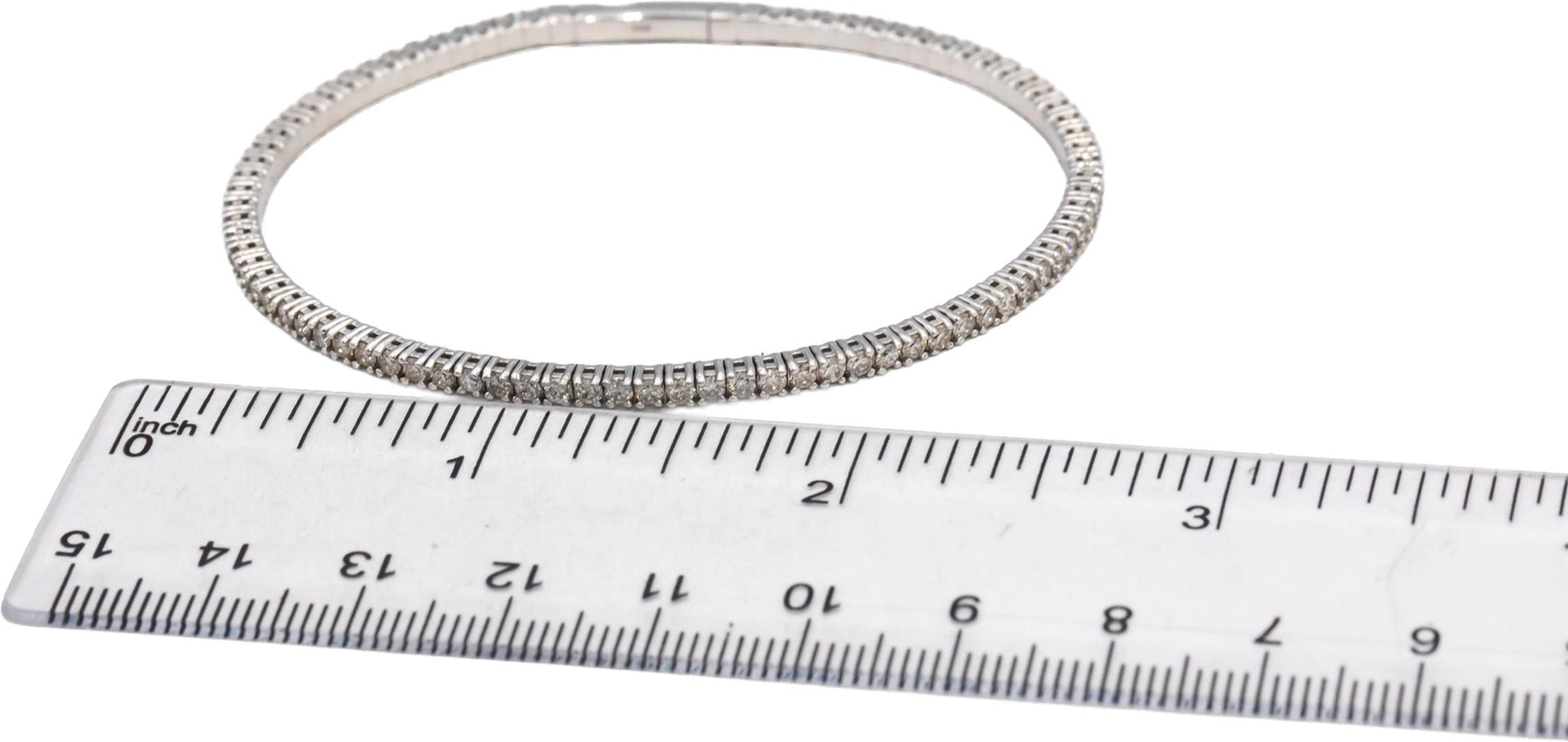 14k White Gold VS Round Diamond Semi-Flexible Bangle Bracelet 4.66CT