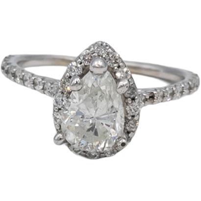 14k White Gold Pear & Round Diamond Engagement Ring 1.17CT w/ 1.02CT Center