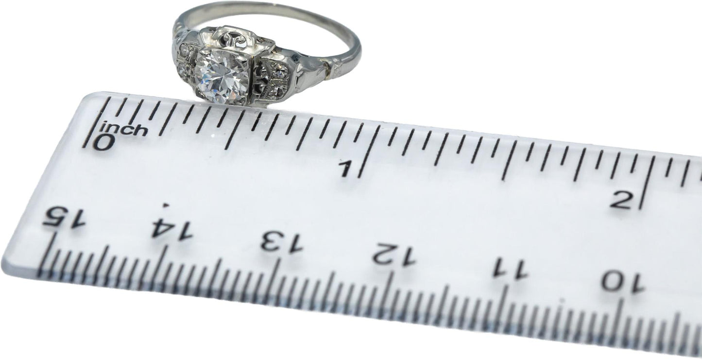 Vintage Antique Old Euro Diamond 14k White Gold Filigree Ring 0.51CT Size 5.75