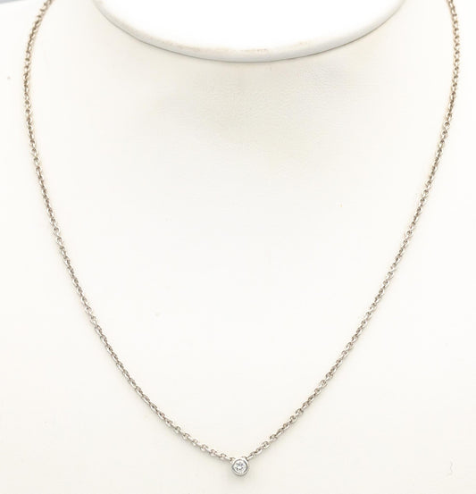 14k White Gold VS Round Bezel Set Diamond Solitaire Pendant Necklace 0.10CT