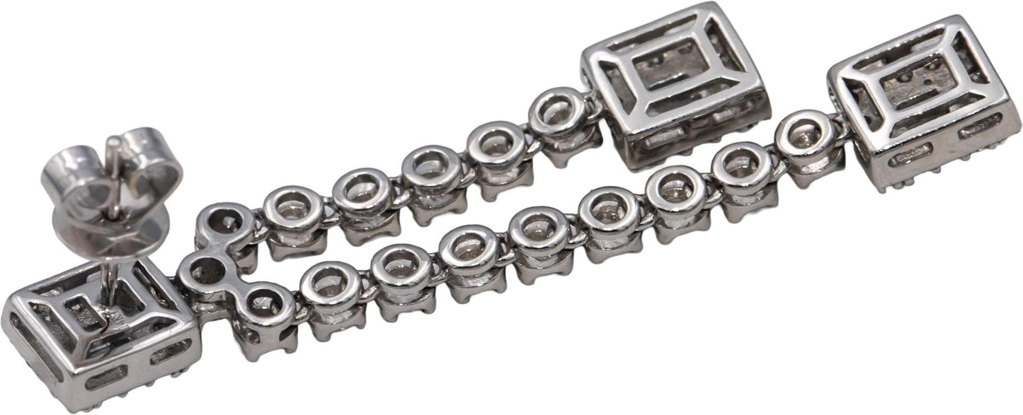 14k White Gold Round & Baguette Cut Diamond Drop Dangle Earrings 2.25CT