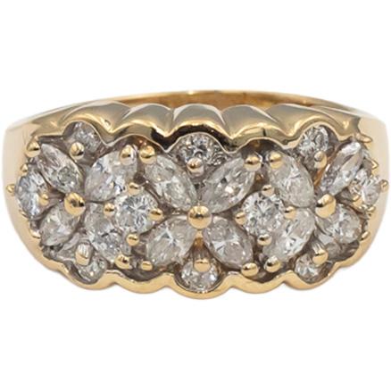 14k Yellow Gold VS Round Marquise Diamond Cluster Cocktail Ring 1.40CT Size 7.25