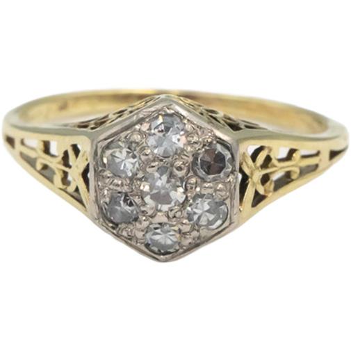 Vintage Antique 14k Yellow & White Gold VS Single Cut Diamond Ring 0.30CT Size 6