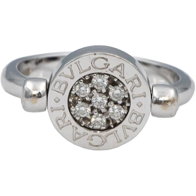 BLVGARI 18k White Gold VS Diamond & Onyx Flip Ring 0.14CT Size 7 Euro 54