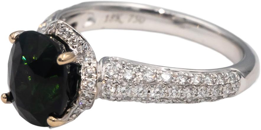 18k White Gold Oval Tourmaline & Round Diamond Cocktail Ring 3.24CT Size 6.5