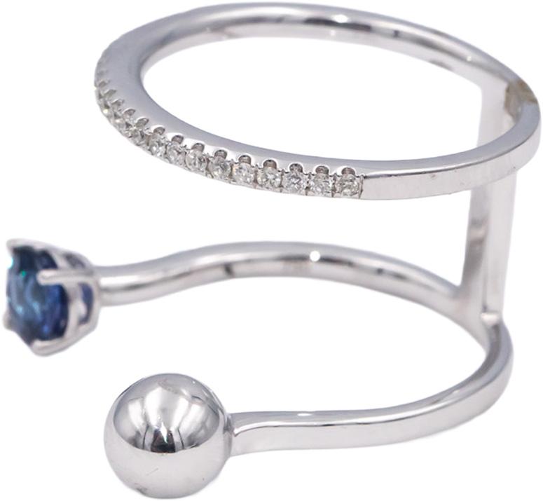 18k White Gold Round Sapphire and Diamond Abstract Ring 0.66CT Size 8