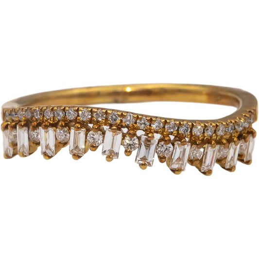 18k Yellow Gold VS Round & Baguette Cut Diamond Wavy Band Ring 0.35CT Size 7.25