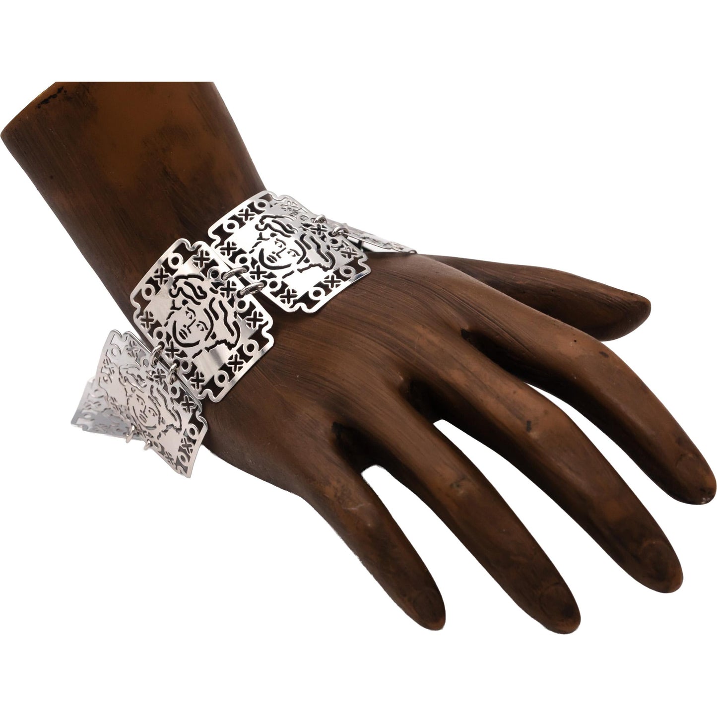 18k White Gold Fancy Panel Link Faces Bracelet w/ Toggle Clasp