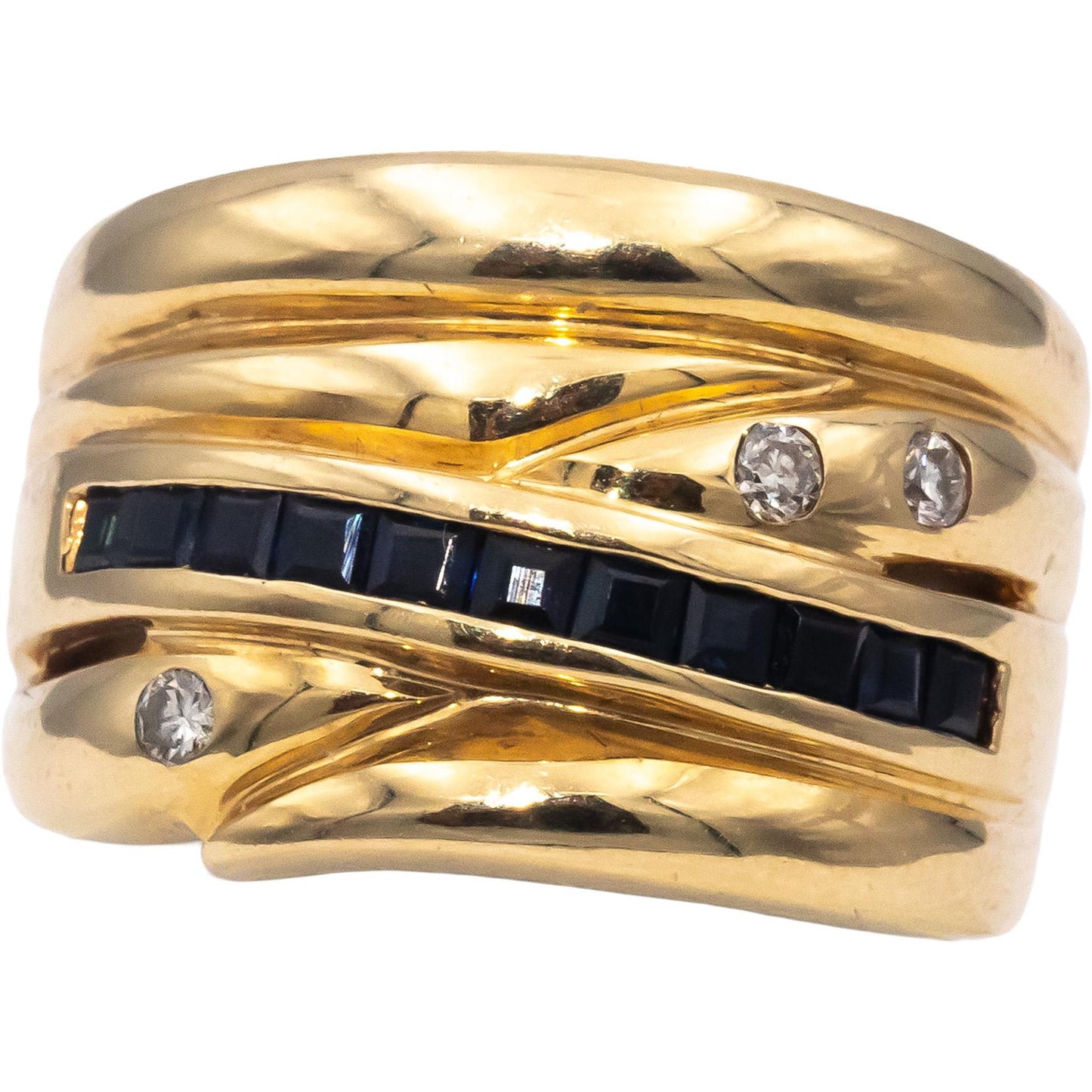 14k Yellow Gold Square Sapphire & Round Diamond Wide Band Ring 0.70CT Size 8