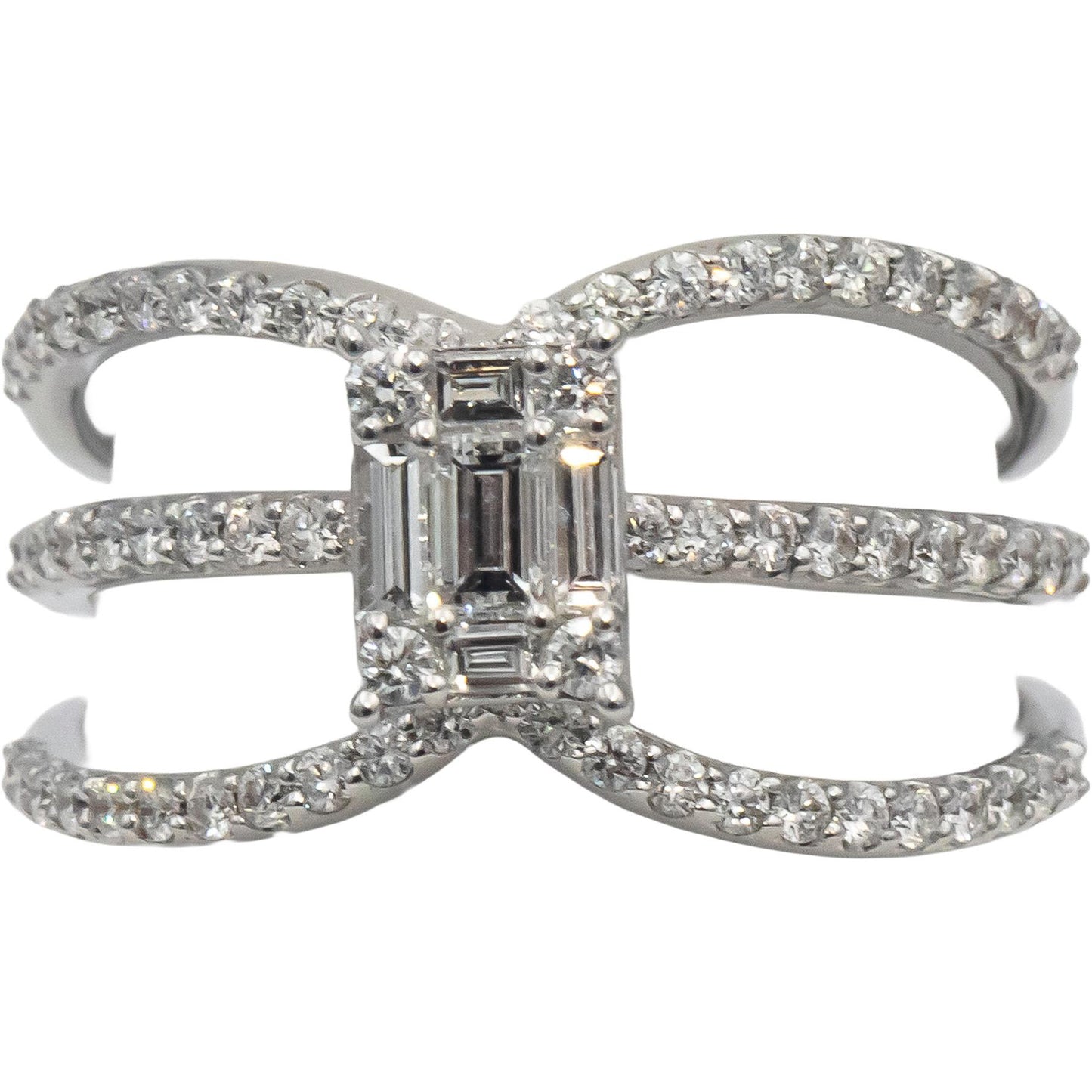 18k White Gold VS Emerald & Round Diamond Multi-Band Statement Ring 0.70CT