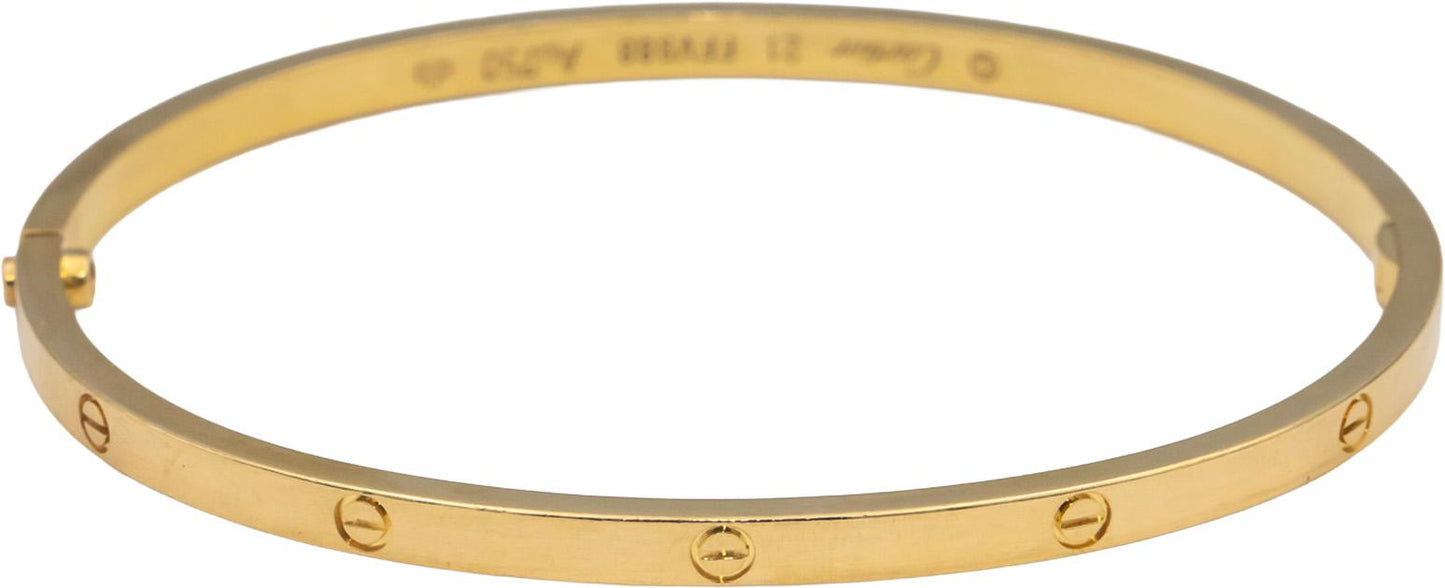 CARTIER 18k Gold Love Collection Screw Motif 4.0mm Bangle Bracelet Size 21