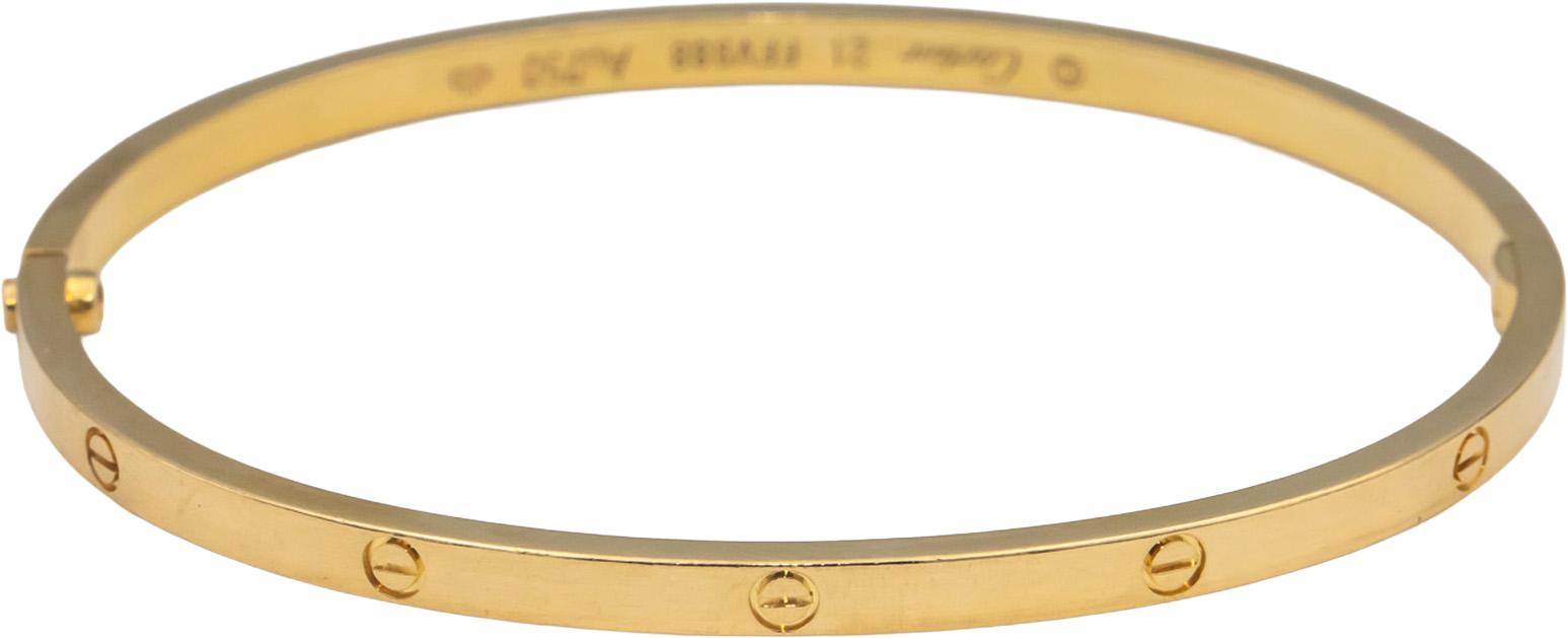 CARTIER 18k Gold Love Collection Screw Motif 4.0mm Bangle Bracelet Size 21