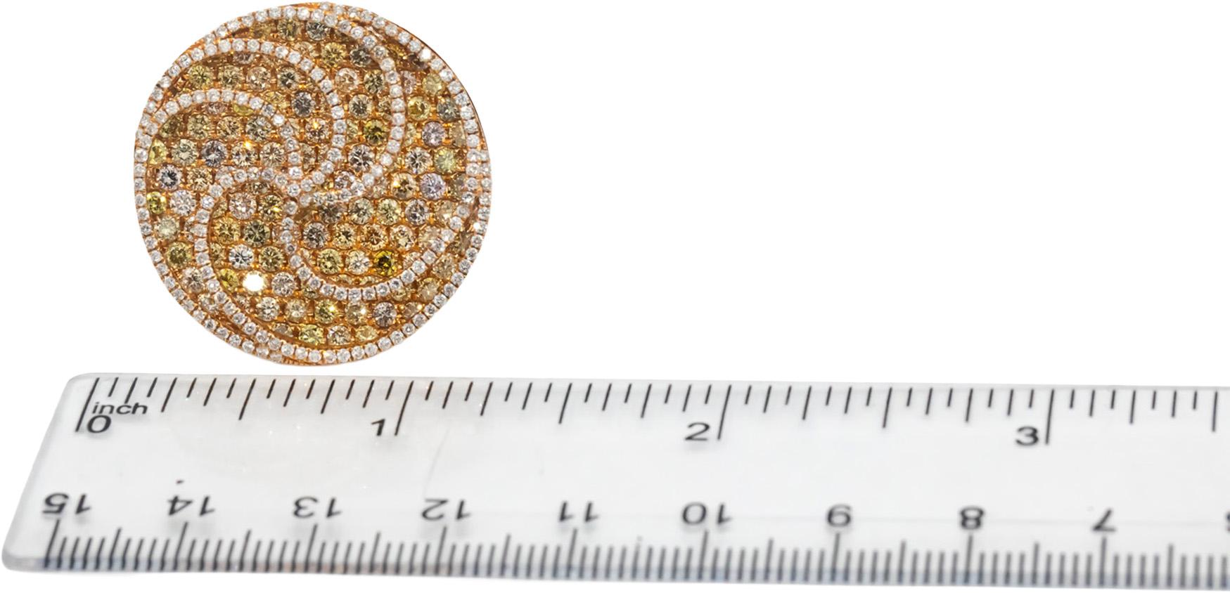 18k Rose Gold Round White Fancy Yellow Diamond Cocktail Ring 4.0CTW Size 9