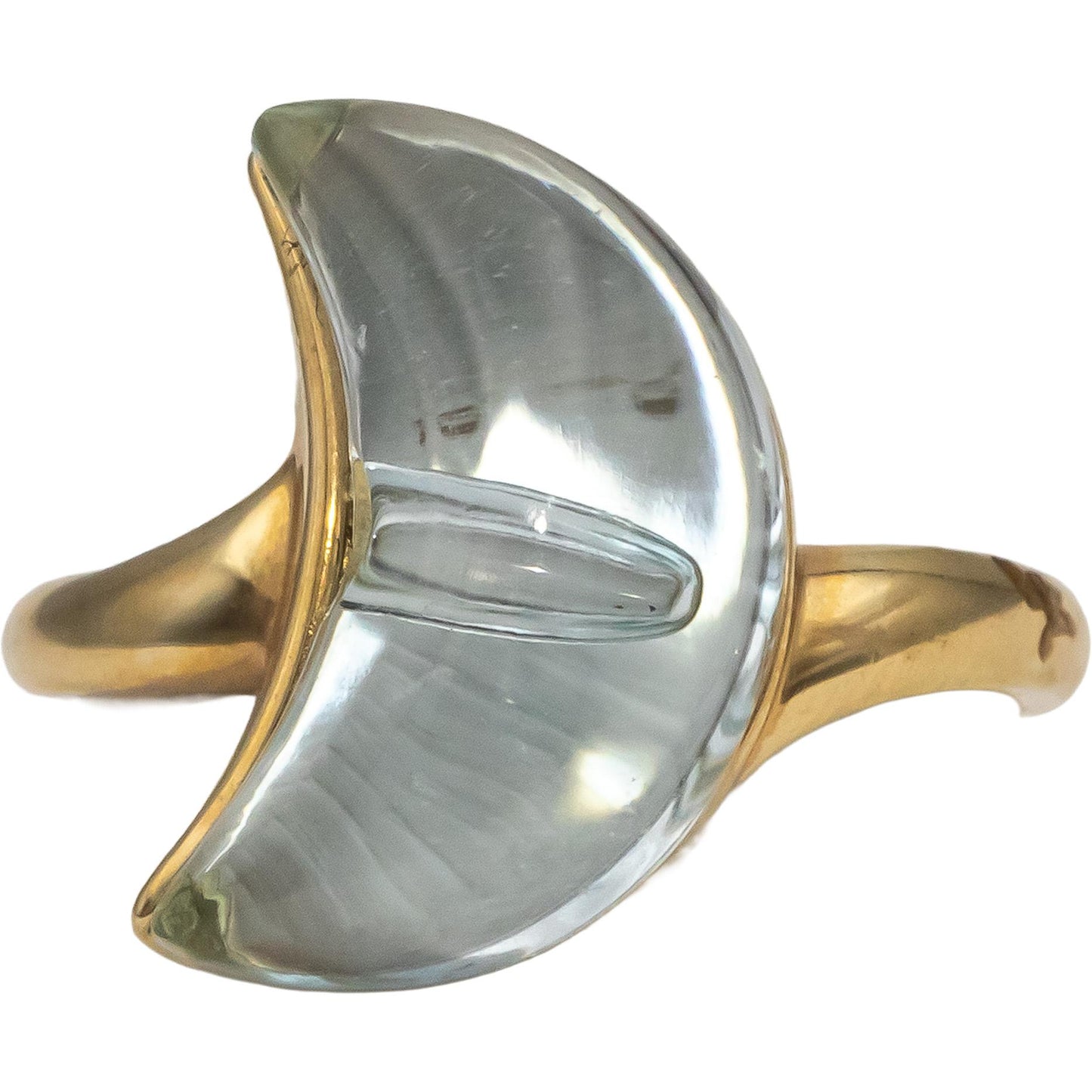 14k Yellow Gold Cabochon Blue Topaz Crescent Moon Ring Size 8