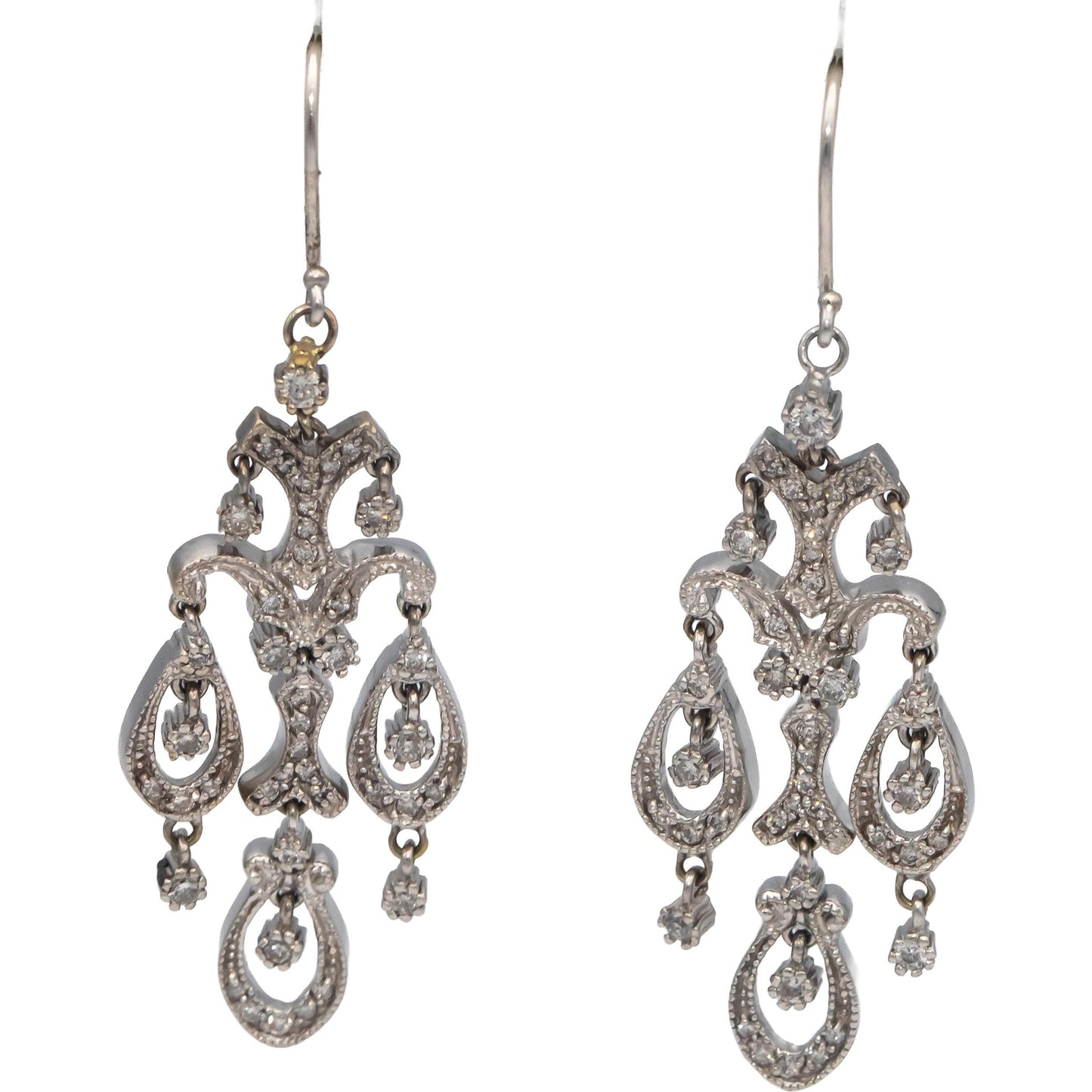 14k White Gold Round Diamond Drop Dangle Earrings 0.45CT