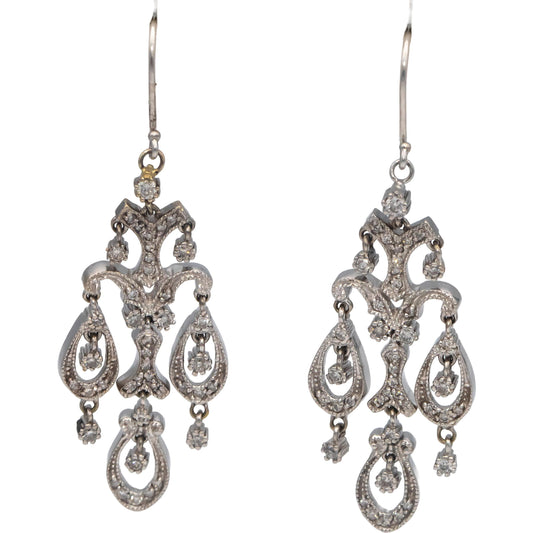 14k White Gold Round Diamond Drop Dangle Earrings 0.45CT