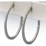 14k White Gold VS Round Diamond Inside Out Oval Hoop Earrings 2.0CTW