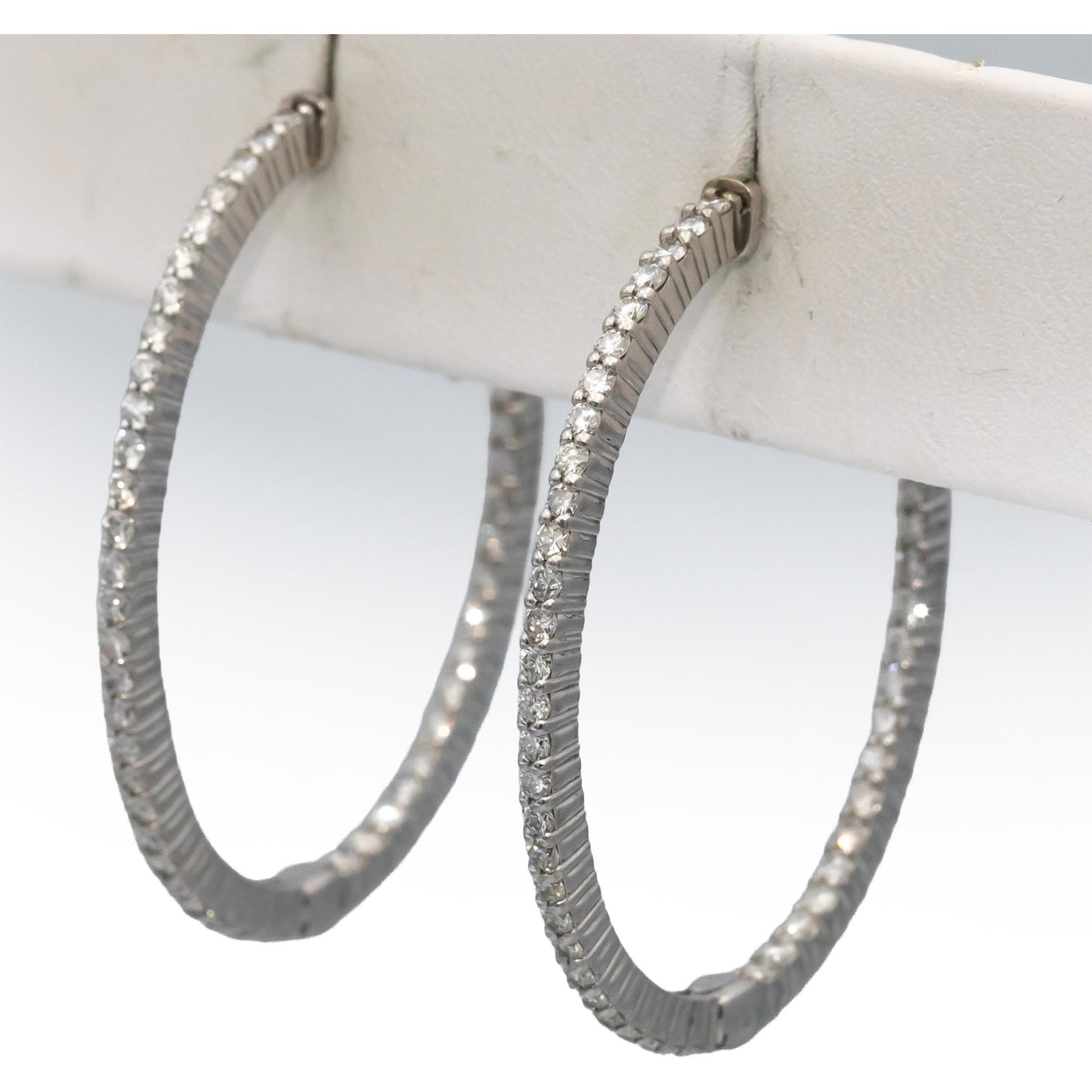 14k White Gold VS Round Diamond Inside Out Oval Hoop Earrings 2.0CTW
