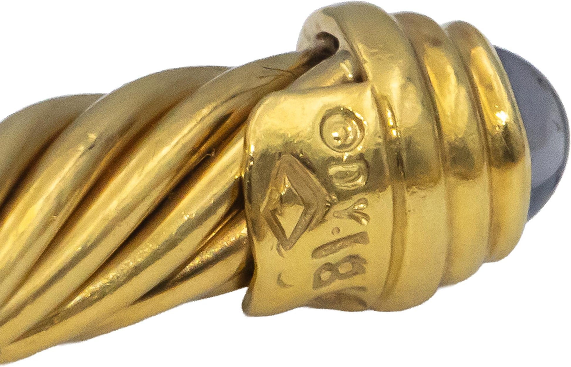 DAVID YURMAN 18k Yellow Gold Cable Cuff Bracelet w/ Cabochon Amethyst Ends