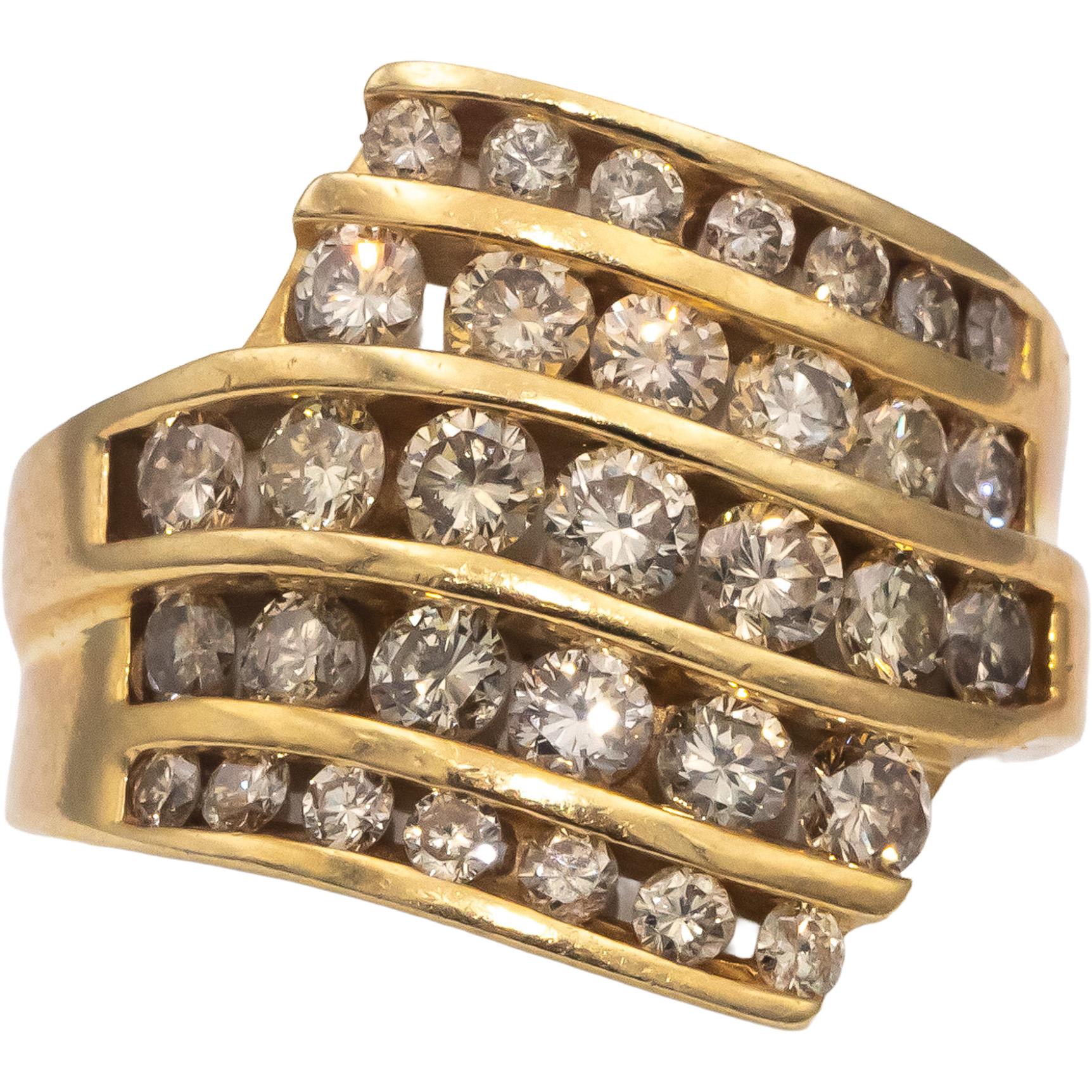 14k Yellow Gold Round Channel Set Diamond Cocktail Ring 1.75CT Size 7