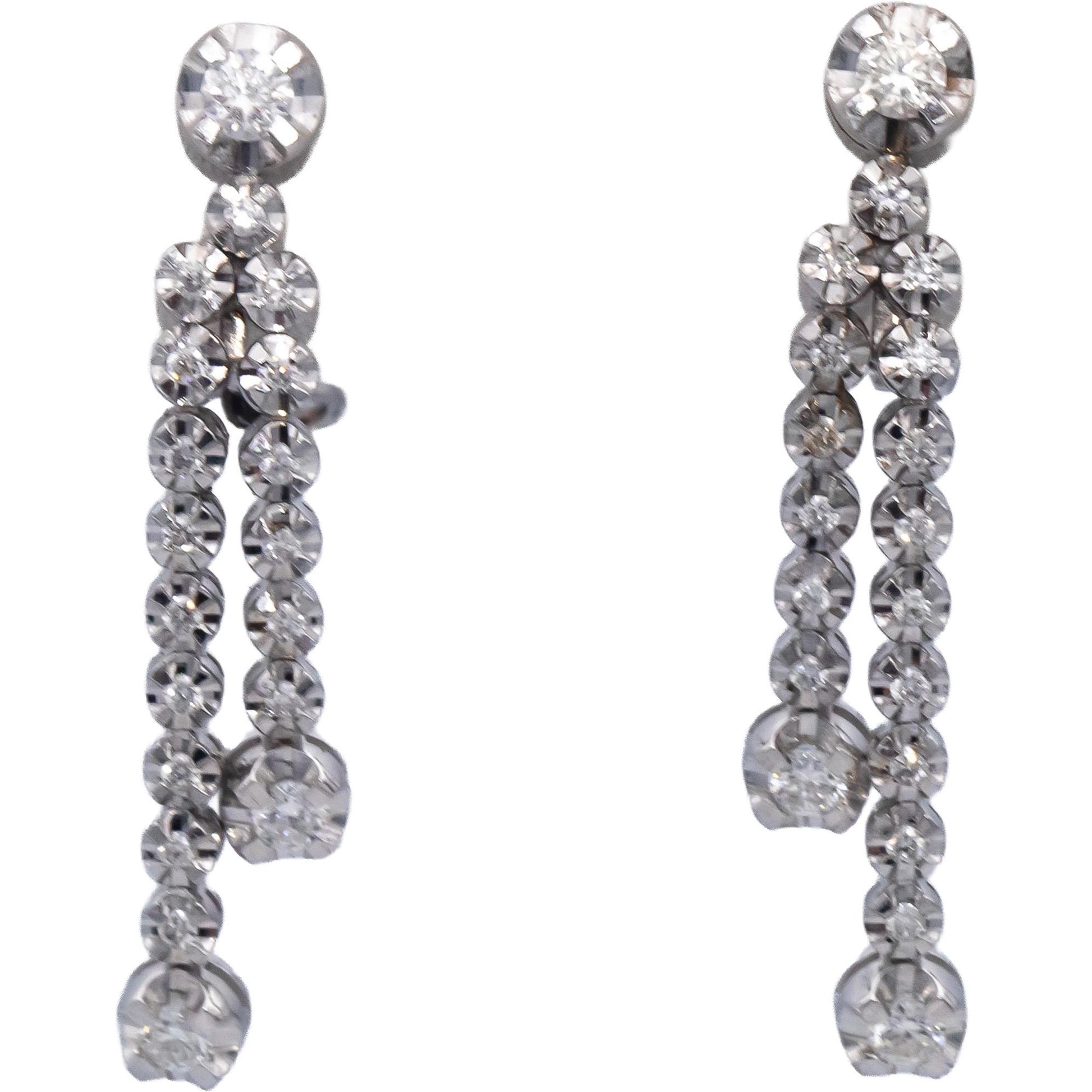 14k White Gold Round Diamond Drop Dangle Earrings 0.47CT