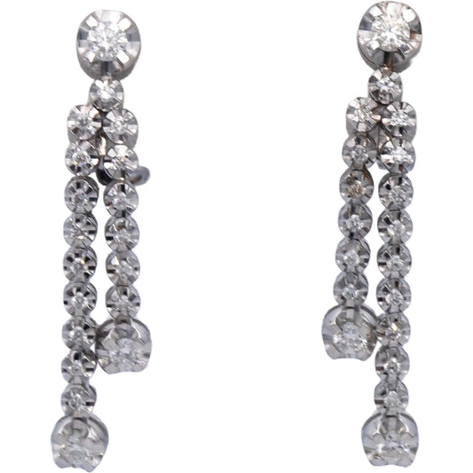 14k White Gold Round Diamond Drop Dangle Earrings 0.47CT