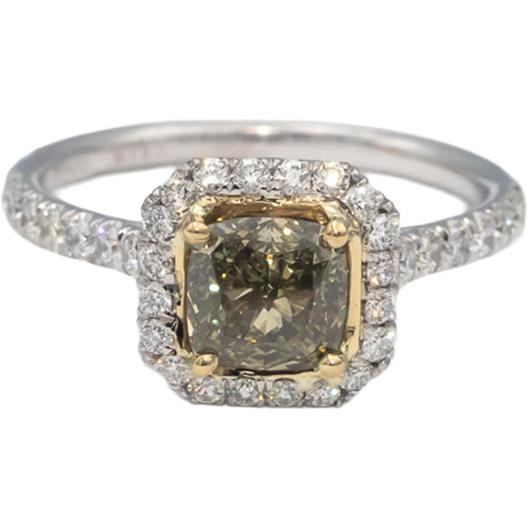 Platinum 18k Gold Cushion & Round Diamond Cocktail Ring 1.90CT w/ 1.35CT Center