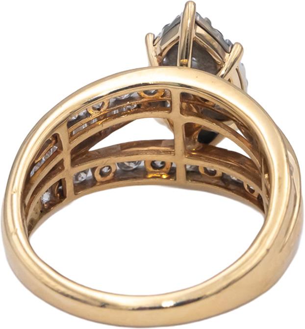 14k Yellow Gold Round & Baguette Diamond Cluster Cocktail Ring 1.50CT Size 7.25
