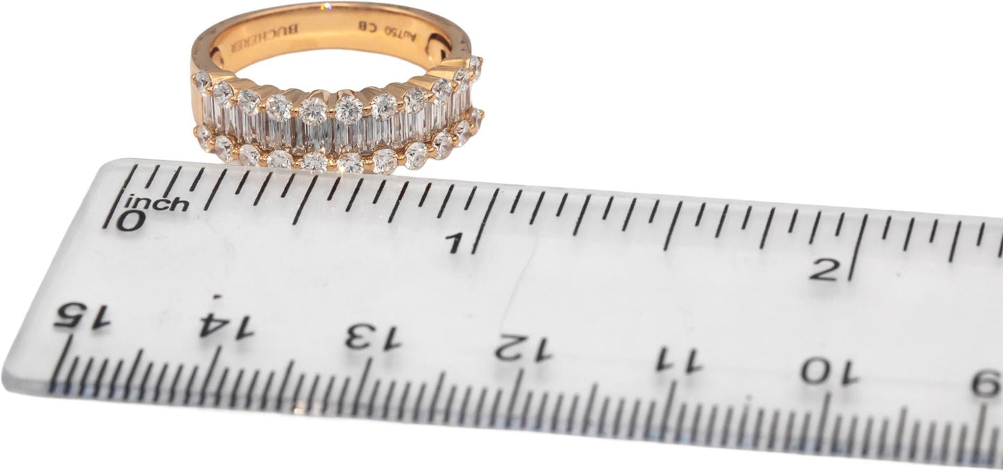 BUCHERER 18k Rose Gold VS Round & Emerald Cut Diamond Band Ring 1.50CT Size 6.5
