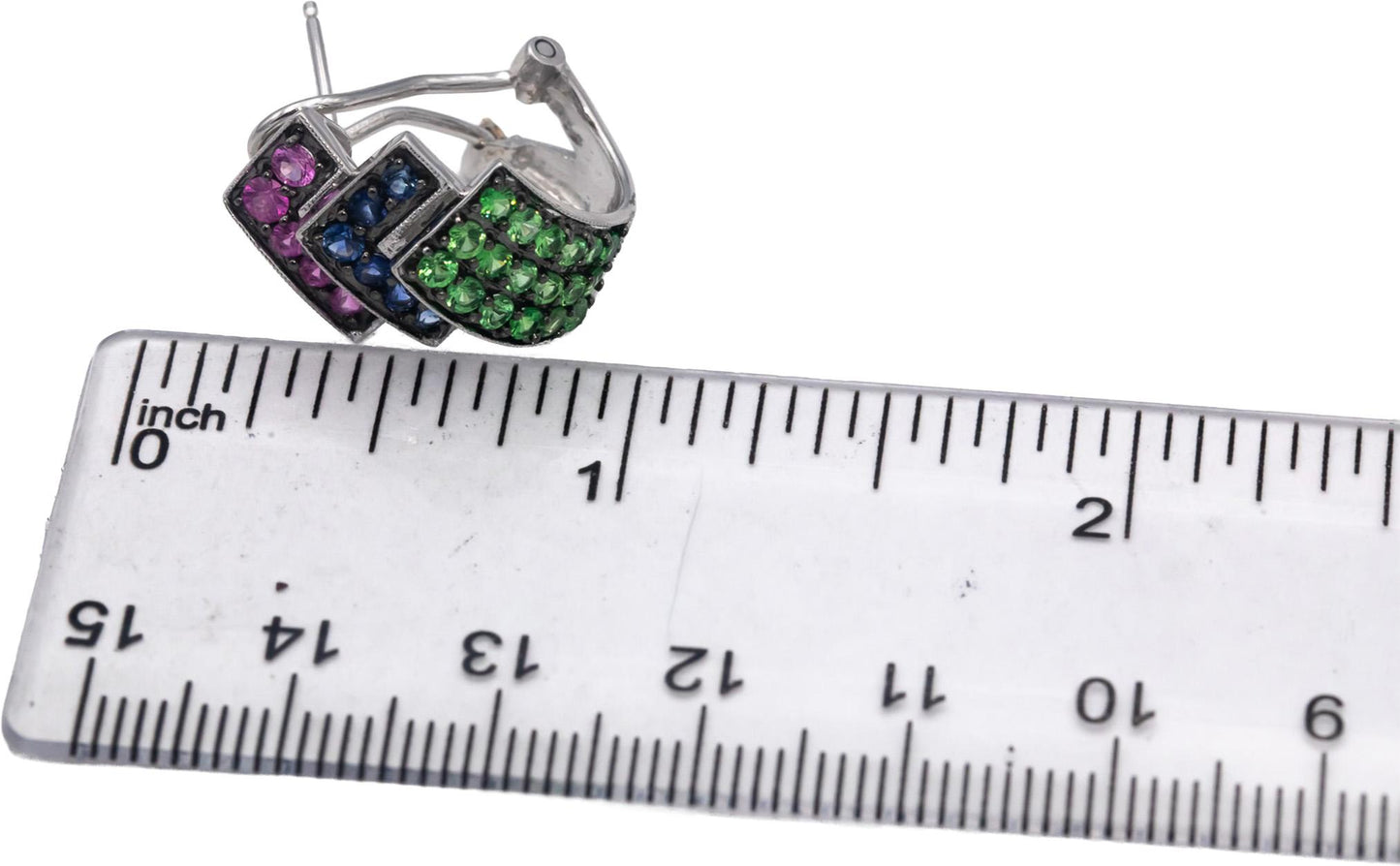 14k White Gold Round Spinel Iolite Tsavorite Gemstone Cluster Earrings 1.50CTW