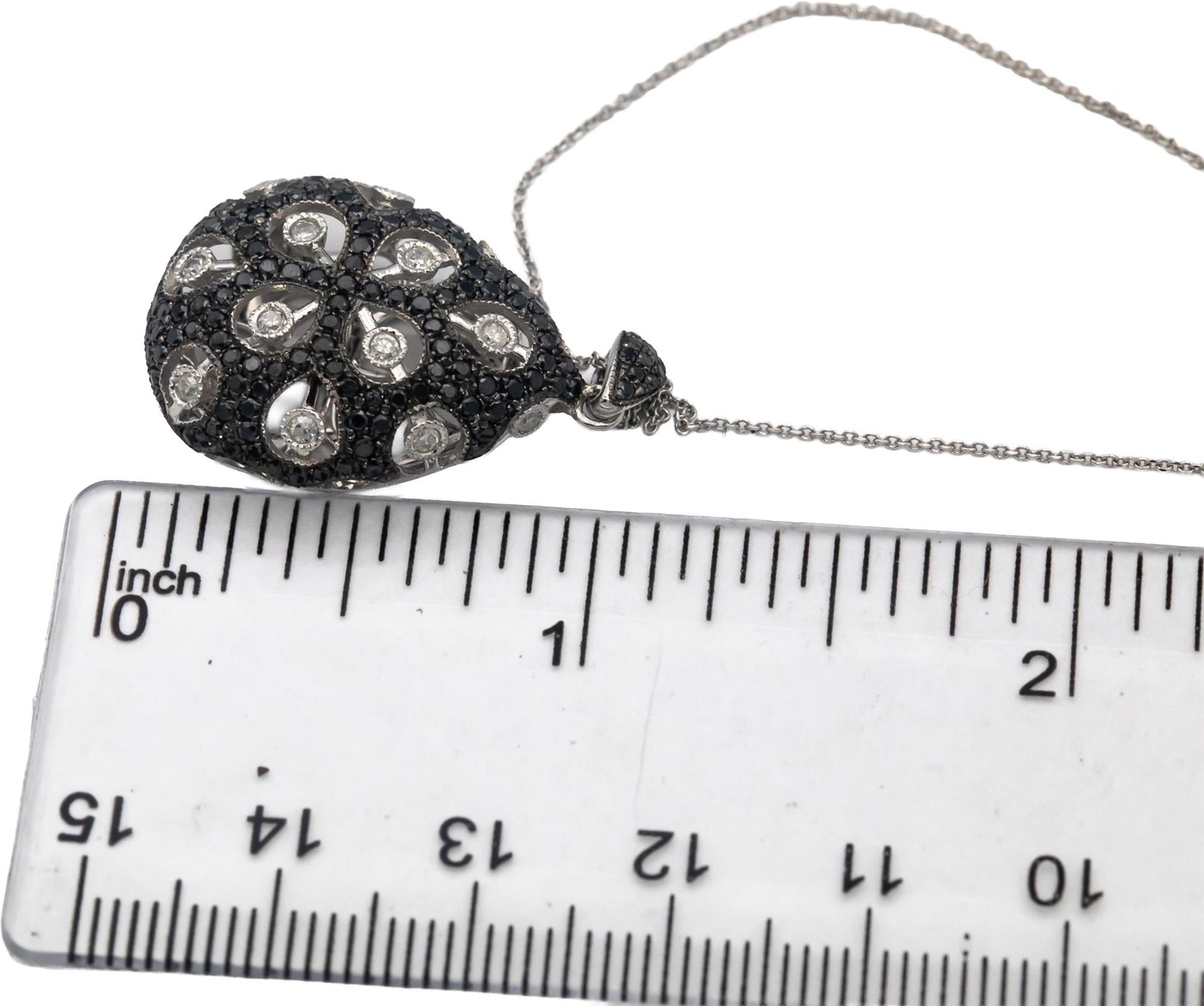 14k White Gold Round White & Black Diamond Cluster Pendant Necklace 0.75CTW