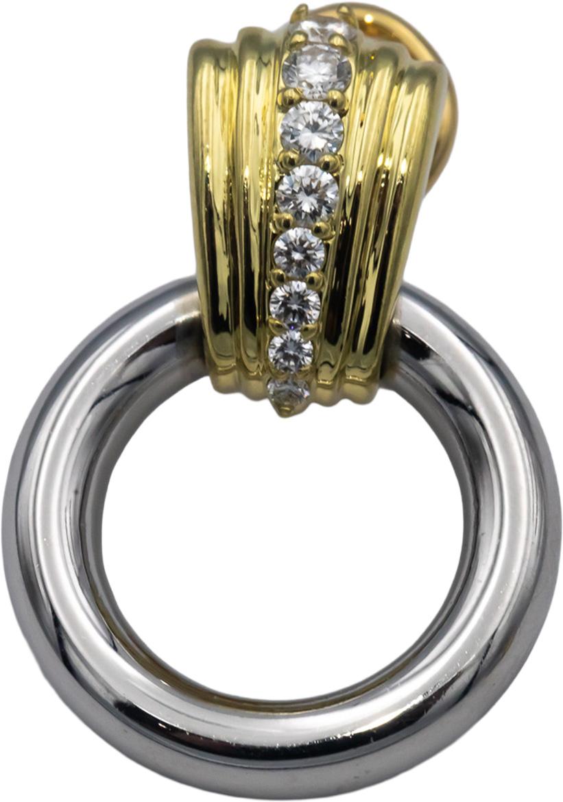 Platinum & 18k Gold VS Round Diamond Drop Dangle Hoop Earrings 0.60CTW