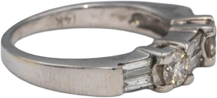 14k White Gold Round & Baguette Cut Diamond Band Ring 0.52CT Size 4.75