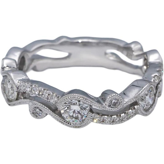 18k White Gold Round Diamond Milgrain Scroll Band Ring 0.60CT Size 6.5