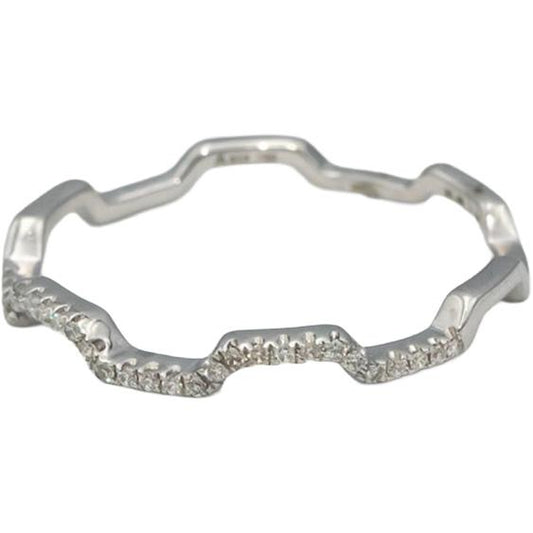 18k White Gold Round Diamond Zig Zag Stacking Band Ring 0.06CT Size 7