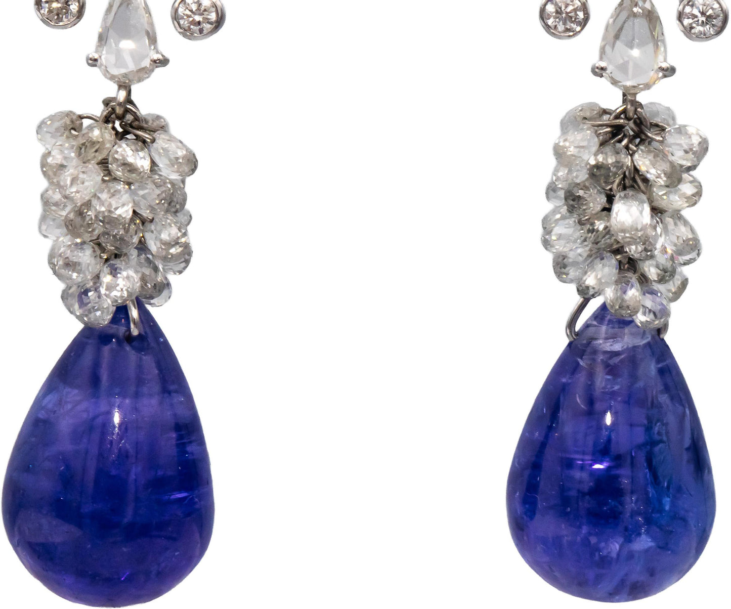 18k White Gold Diamond Sapphire Tanzanite Drop Dangle Flower Earrings 18.60CTW