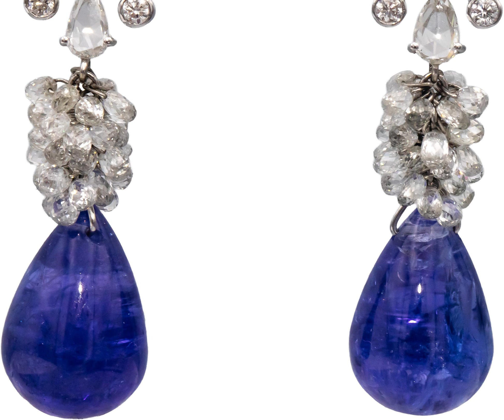18k White Gold Diamond Sapphire Tanzanite Drop Dangle Flower Earrings 18.60CTW